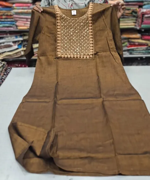 Dual Tone Cotton Zari Embroidery Straight Kurti with Side Cut |SD45